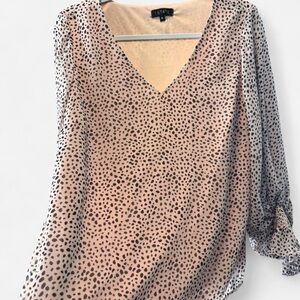 1.STATE Pink Black Dot Print Blouse • V-Neck Long Sleeve Top • Size M